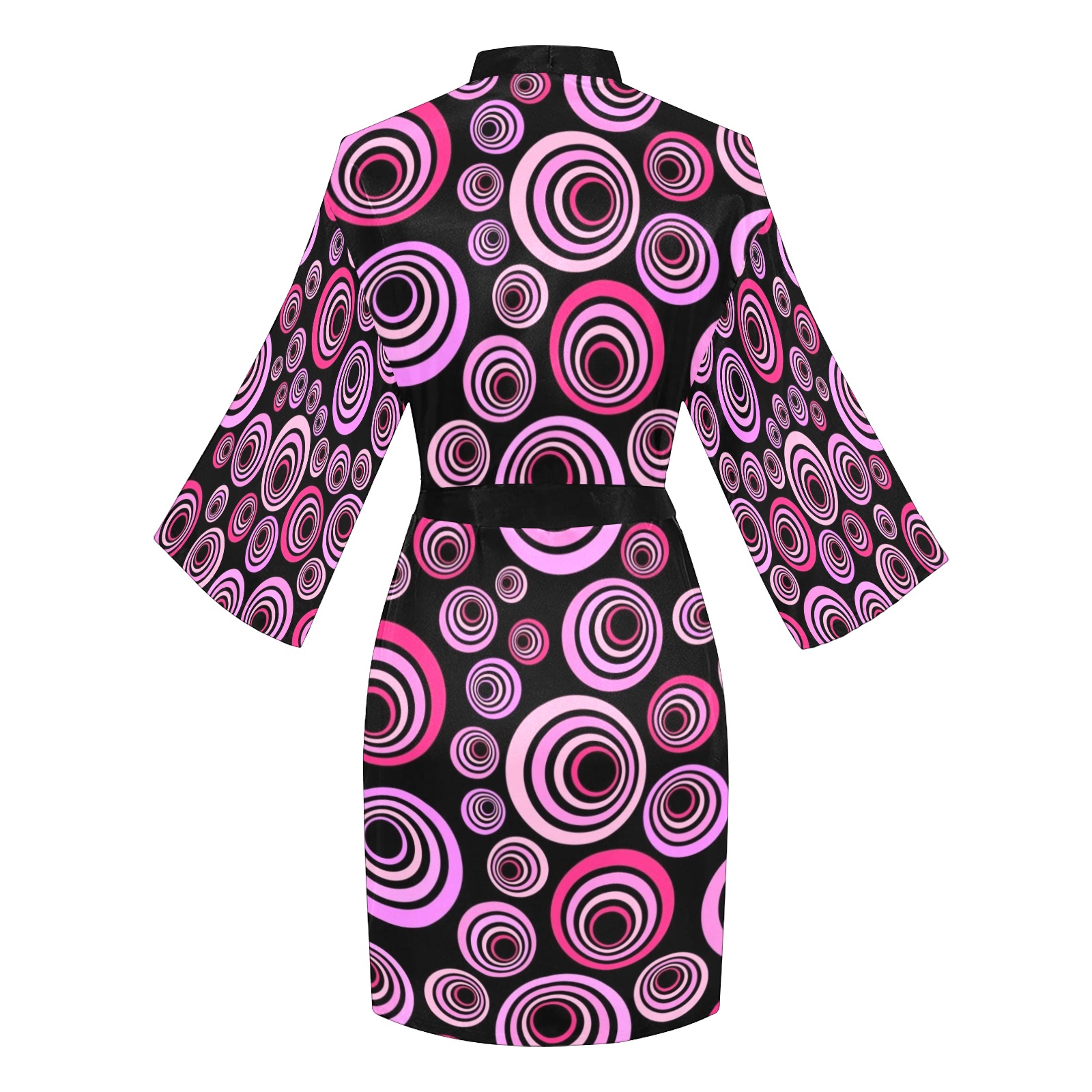 Retro Pattern Pink on Black 60's Long Sleeve Kimono Robe