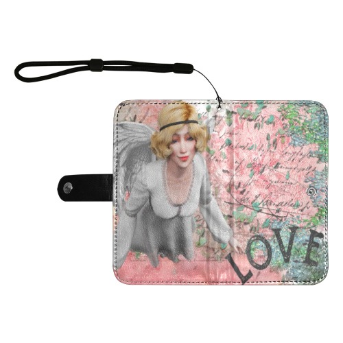 NEW valentine cupid pink 2 folded wallet Flip Leather Purse for Mobile Phone/Large (Model 1703)