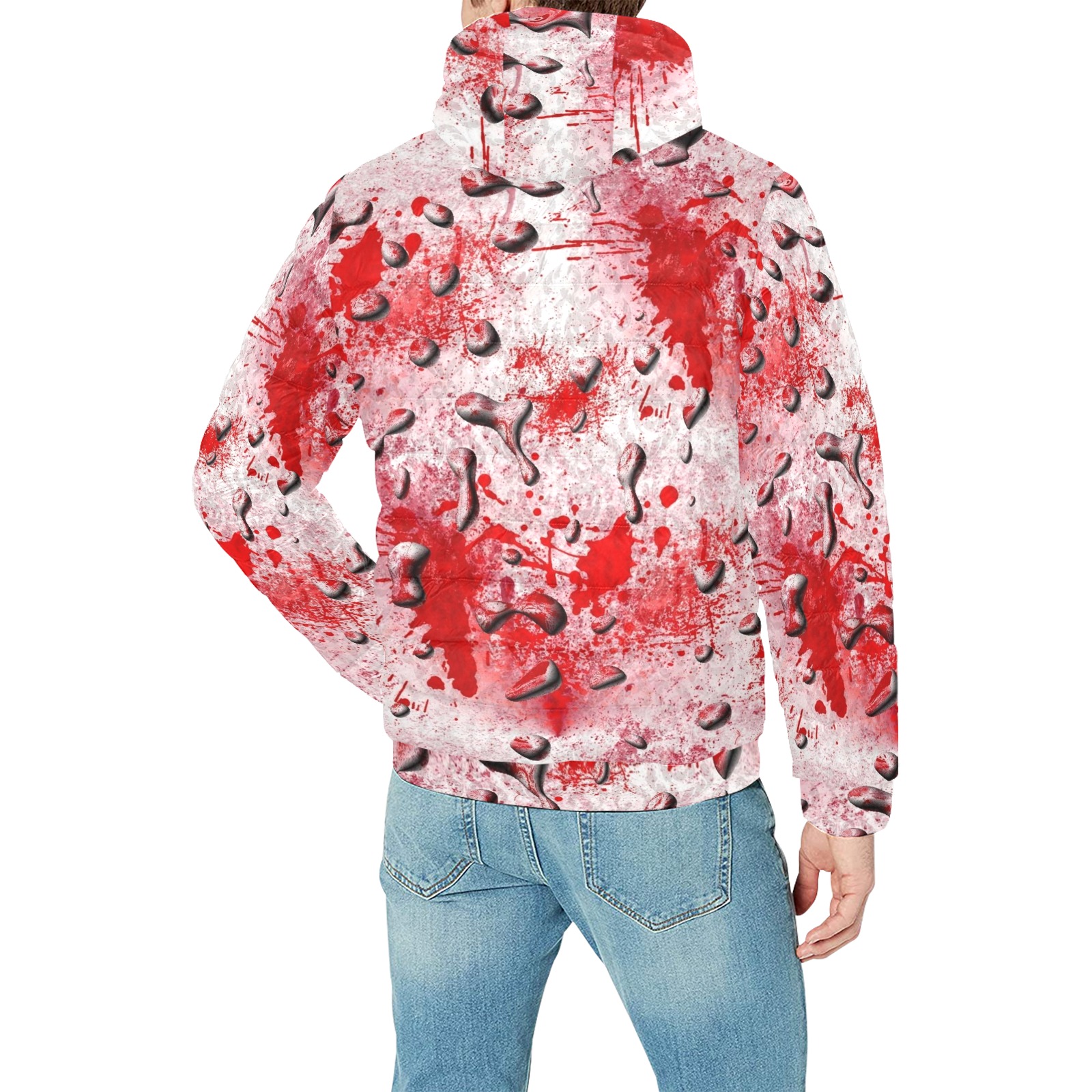 Halloween Blood by Artdream Men's Padded Hooded Jacket (Model H42)
