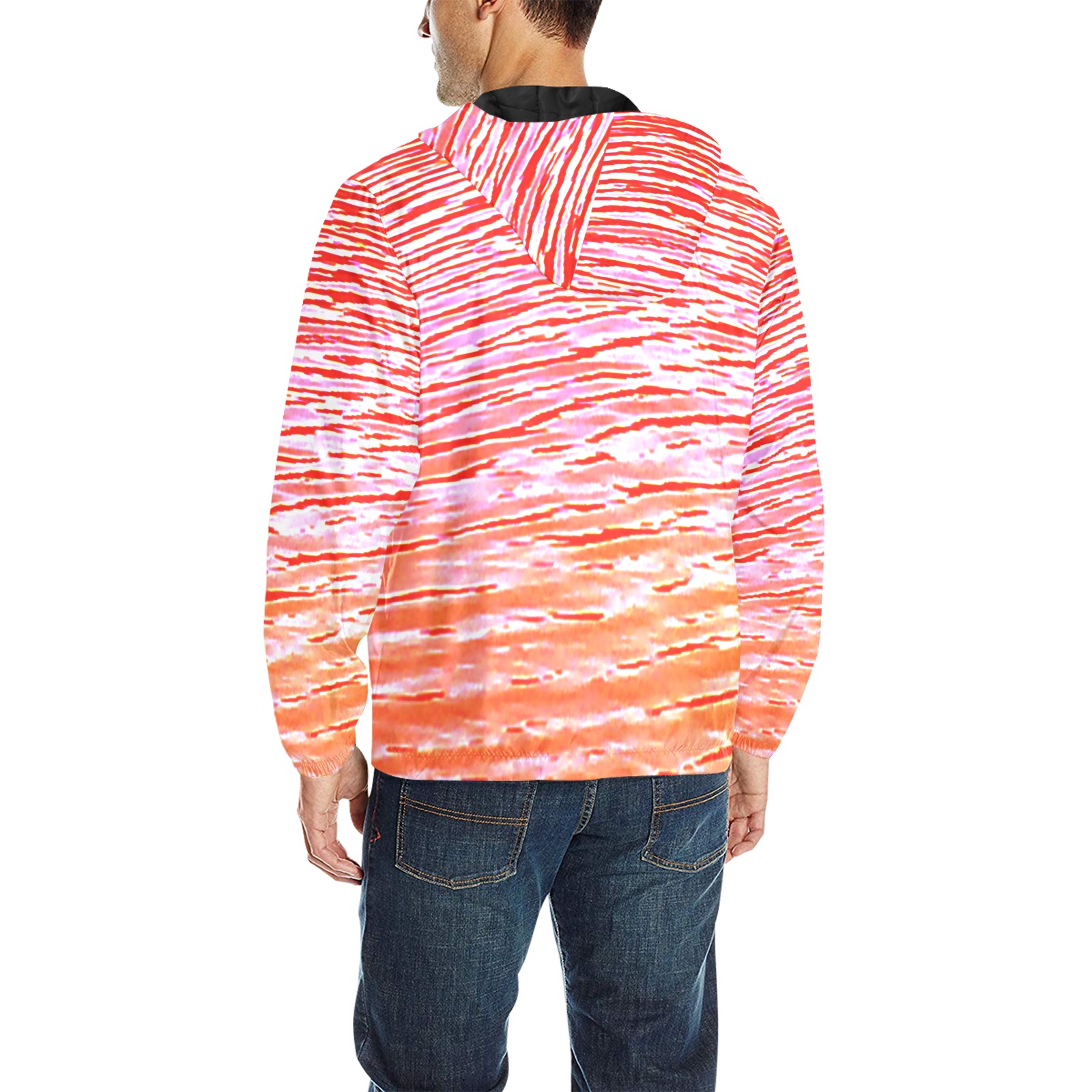 Orange and red water All Over Print Quilted Windbreaker for Men (Model H35)