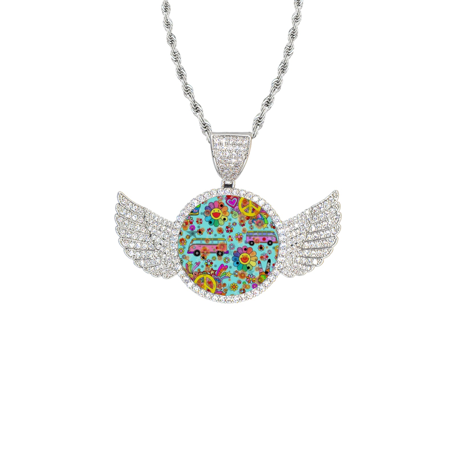 Flower Power by Nico Bielow Wings Silver Photo Pendant with Rope Chain
