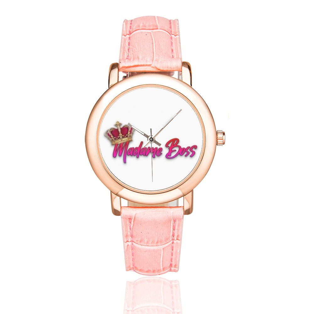 QuestWear Madame Boss Brand Women's Rose Gold Leather Strap Watch(Model 201)