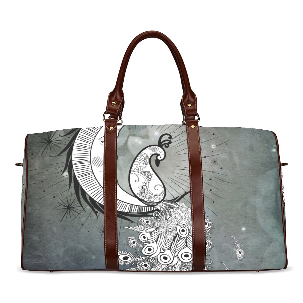 Wonderful peacock on the moon Waterproof Travel Bag/Large (Model 1639)