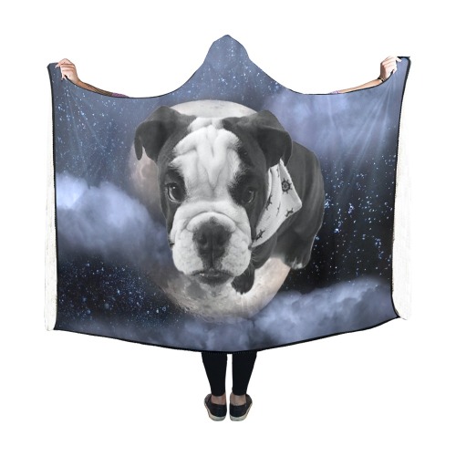 Dog Pug on Moon Hooded Blanket 60''x50''