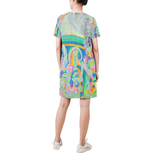 Pleiades Garden Short-Sleeve Round Neck A-Line Dress (Model D47)