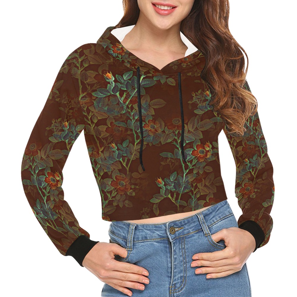 Copper Floral All Over Print Crop Hoodie for Women (Model H22)