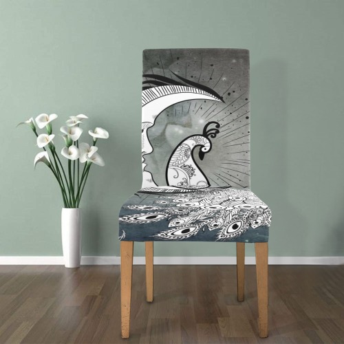 Wonderful peacock on the moon Removable Dining Chair Cover