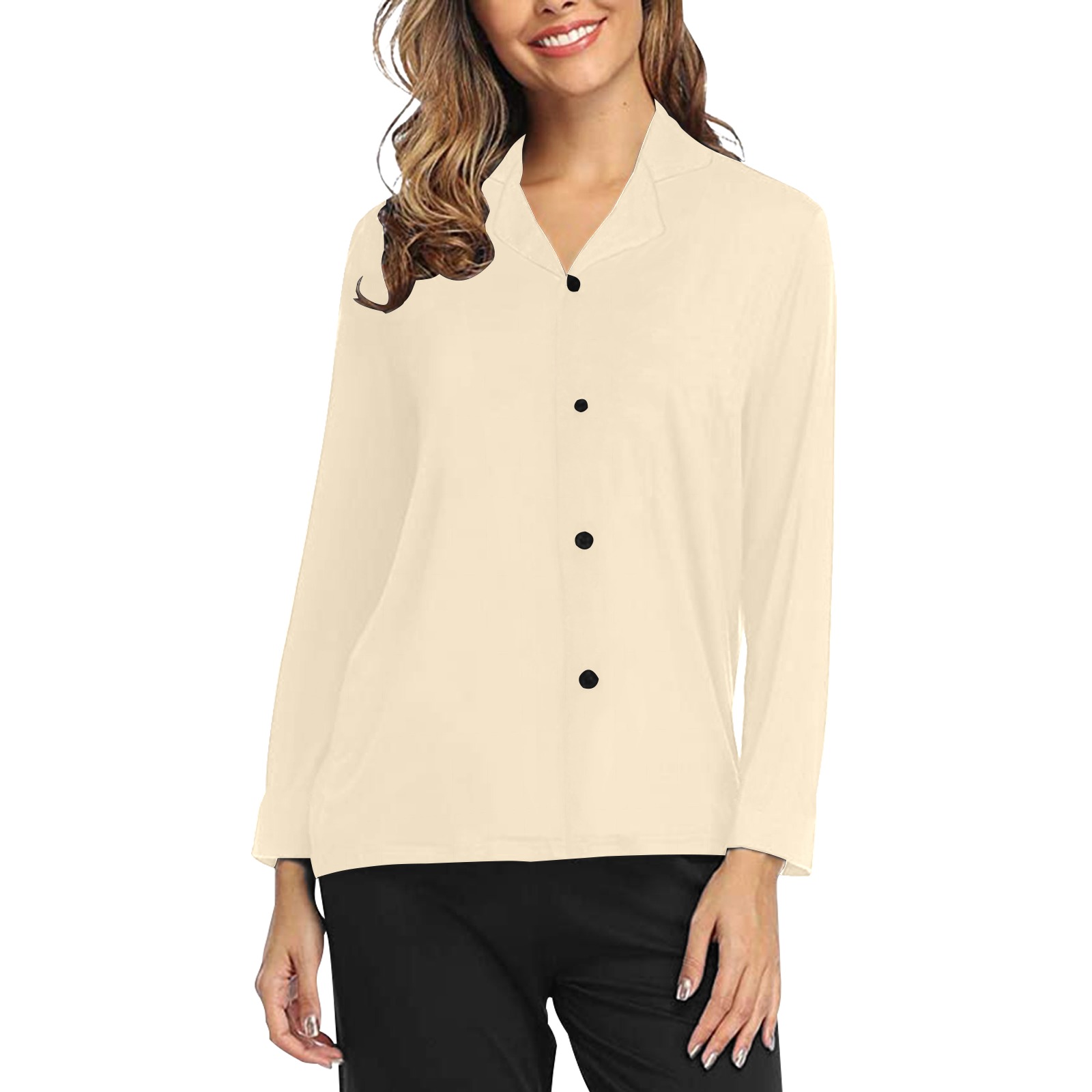color blanched almond Women's Long Sleeve Pajama Shirt