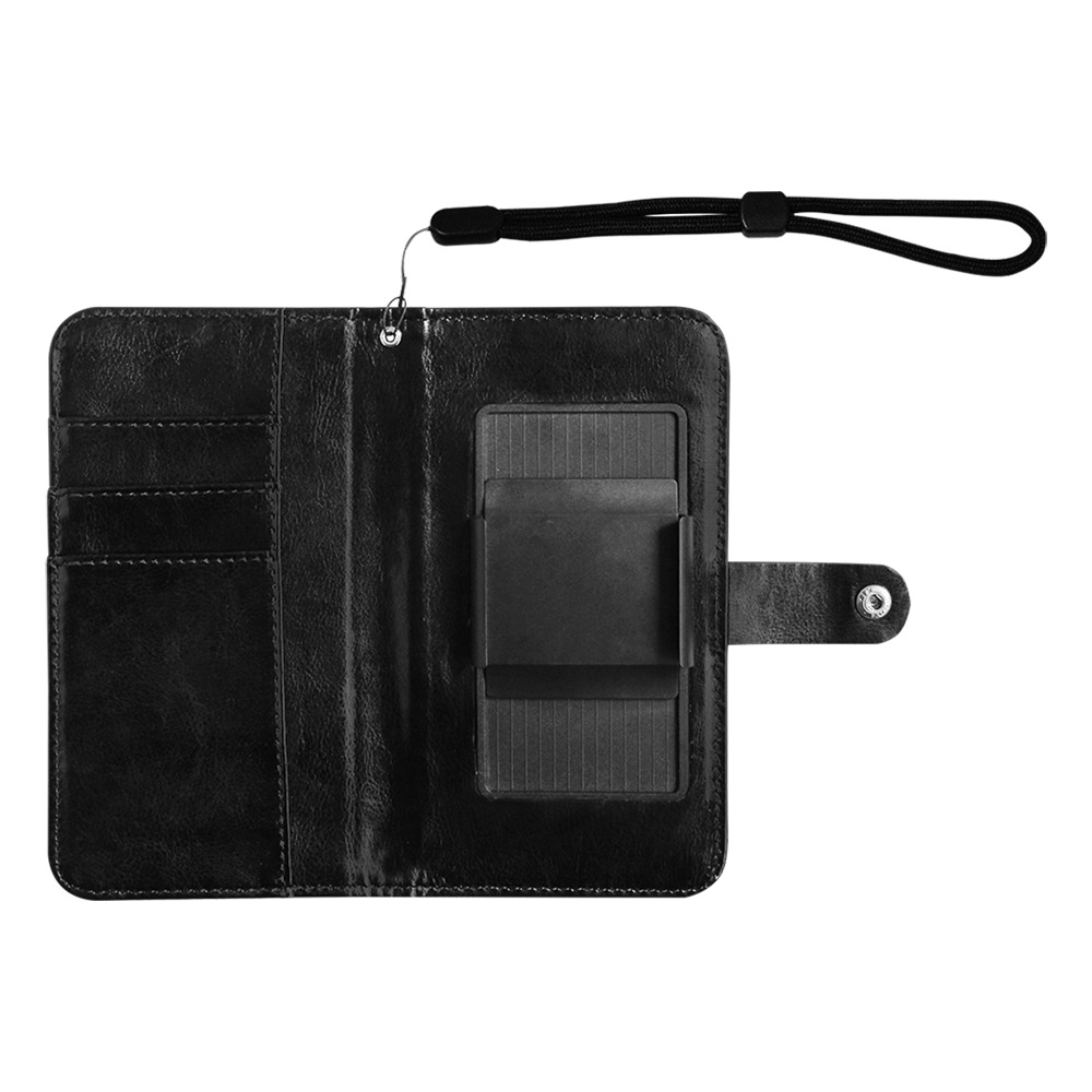 1703 TanBlueDahlias Flip Leather Purse for Mobile Phone/Large (Model 1703)
