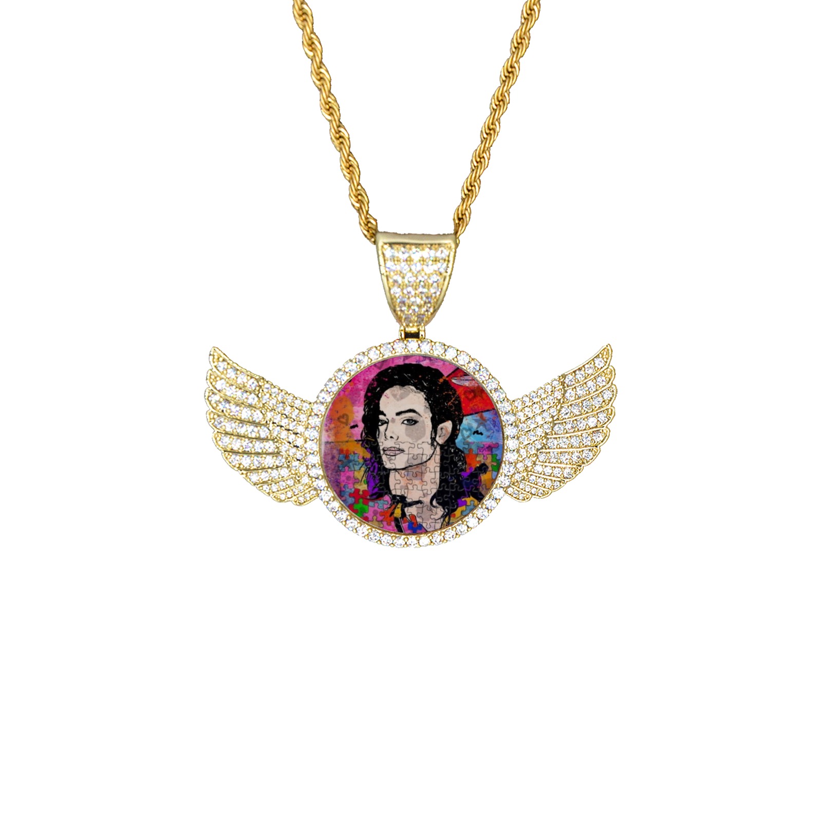 King of by Nico Bielow Wings Gold Photo Pendant with Rope Chain