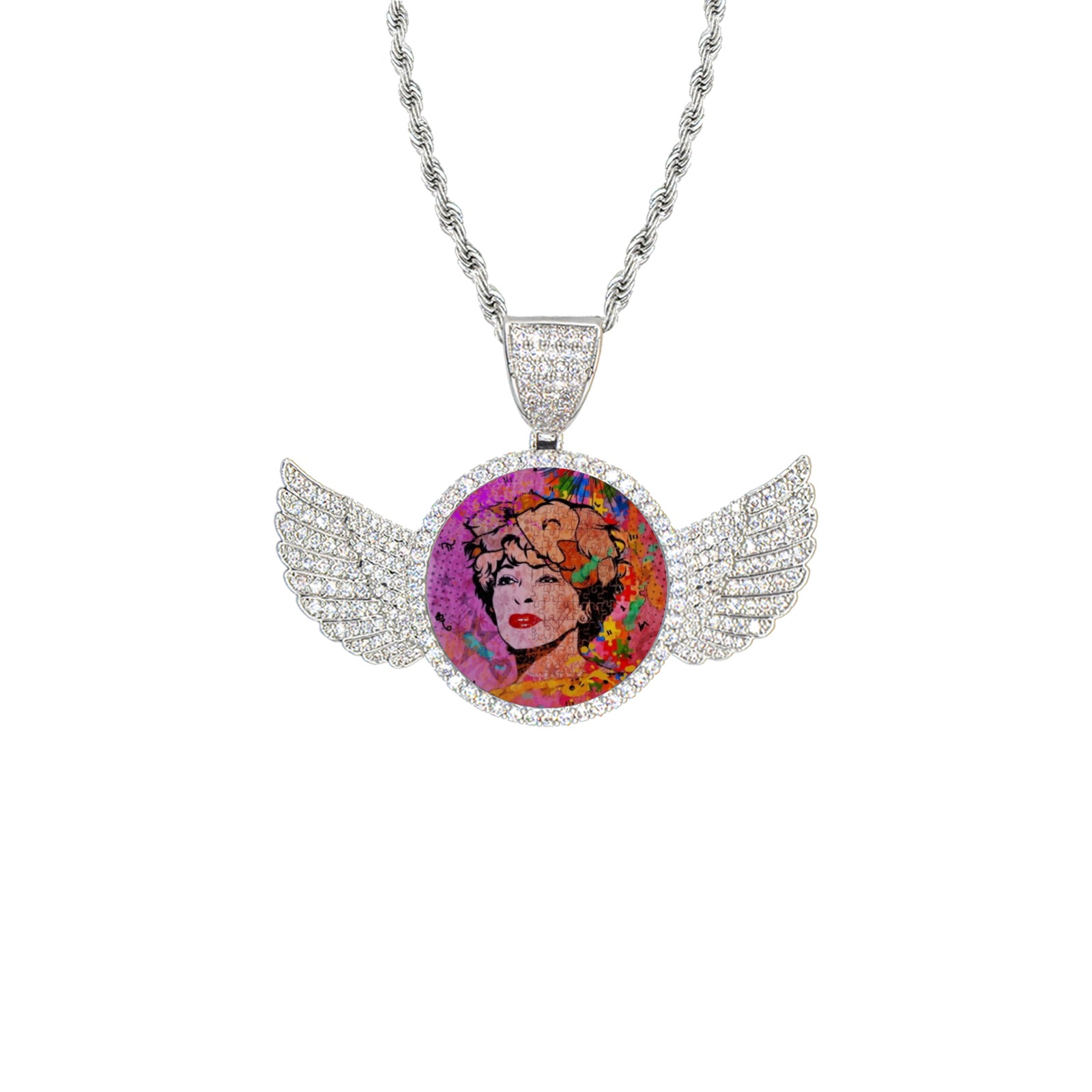 The Best by Nico Bielow Wings Silver Photo Pendant with Rope Chain