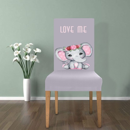 Adorable elephant baby girl with flowers and text on pastel mauve Removable Dining Chair Cover