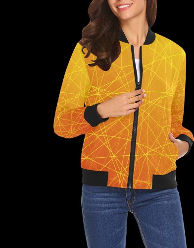 Orange All Over Print Bomber Jacket for Women (Model H19)