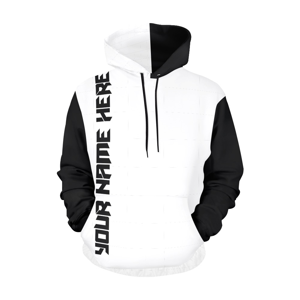 Your Name Here White/Black All Over Print Hoodie for Men (USA Size) (Model H13)