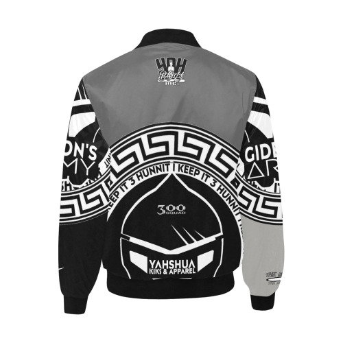 YAHBOY BLACK/GRAY All Over Print Quilted Bomber Jacket for Men (Model H33)