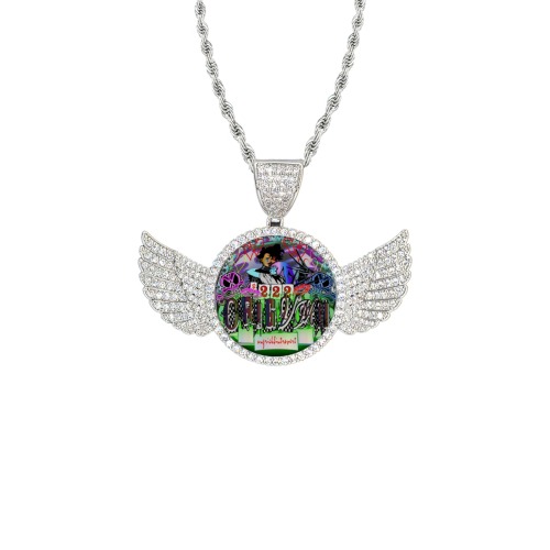 ORIGVMII EDWARD PRONTO LOGO Wings Silver Photo Pendant with Rope Chain