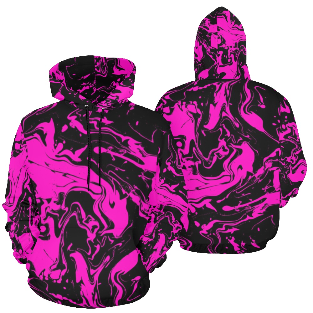 Hot Pink - hot pink black tie dye swirls All Over Print Hoodie for Women (USA Size) (Model H13)