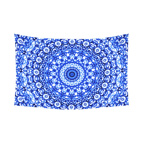 Blue Mandala Mehndi Style G403 Cotton Linen Wall Tapestry 90"x 60"