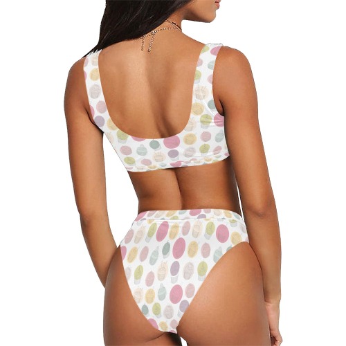 Colorful Cupcakes Sport Top & High-Waisted Bikini Swimsuit (Model S07)