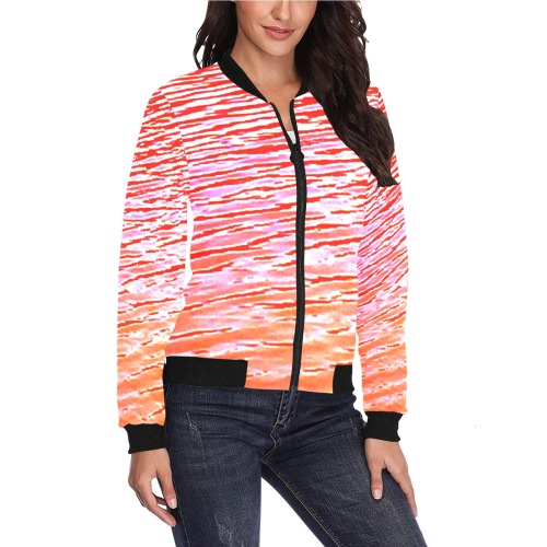 Orange and red water All Over Print Bomber Jacket for Women (Model H36)