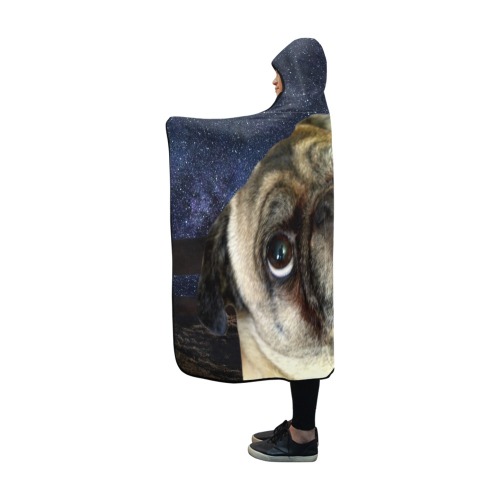 Dog Pug and Moon Hooded Blanket 60''x50''