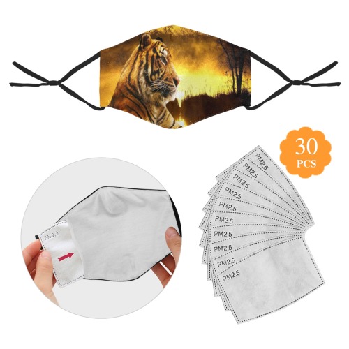 Tiger and Sunset 3D Mouth Mask with Drawstring (30 Filters Included) (Model M04) (Non-medical Products)