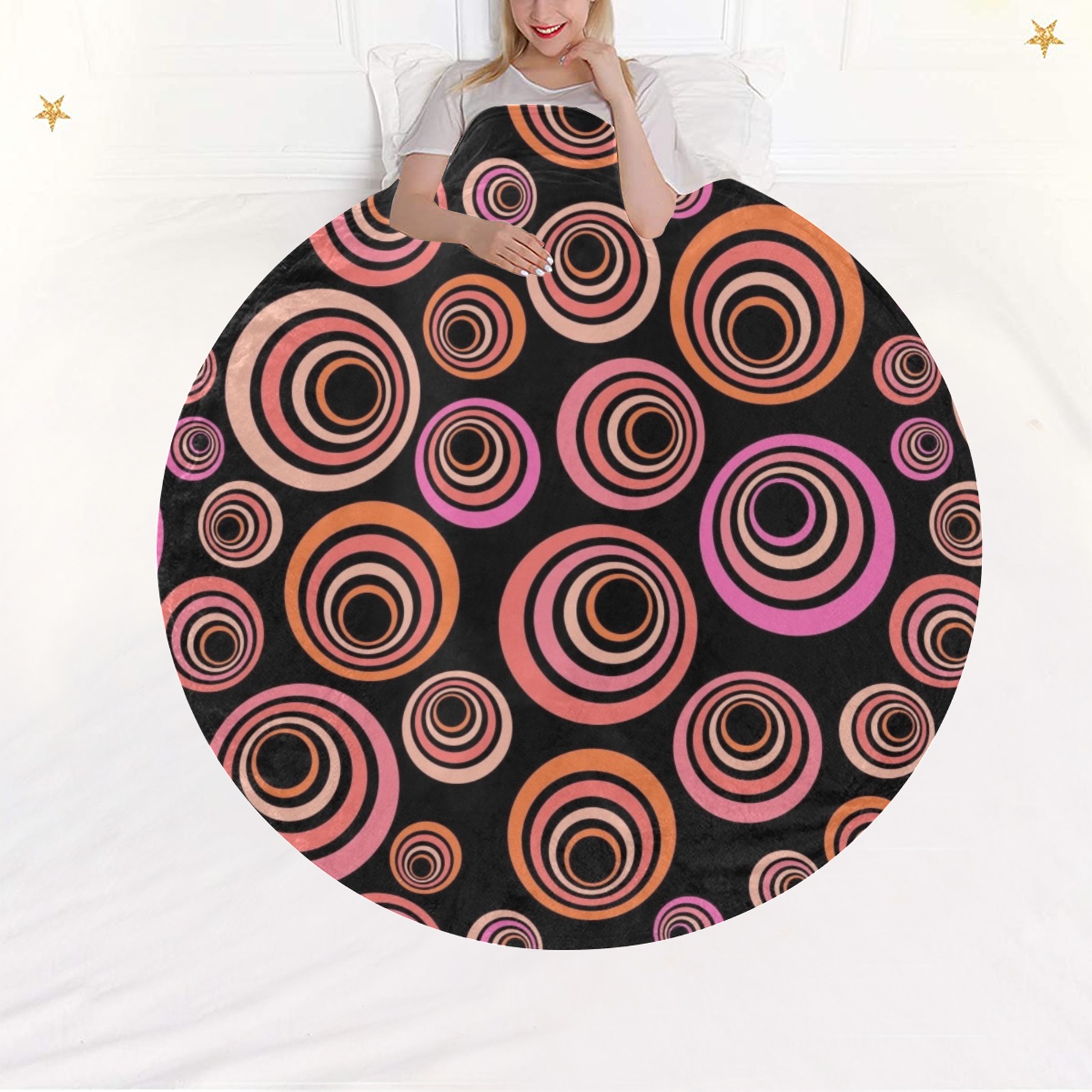 Retro Psychedelic Pretty Orange Pattern Circular Ultra-Soft Micro Fleece Blanket 60"