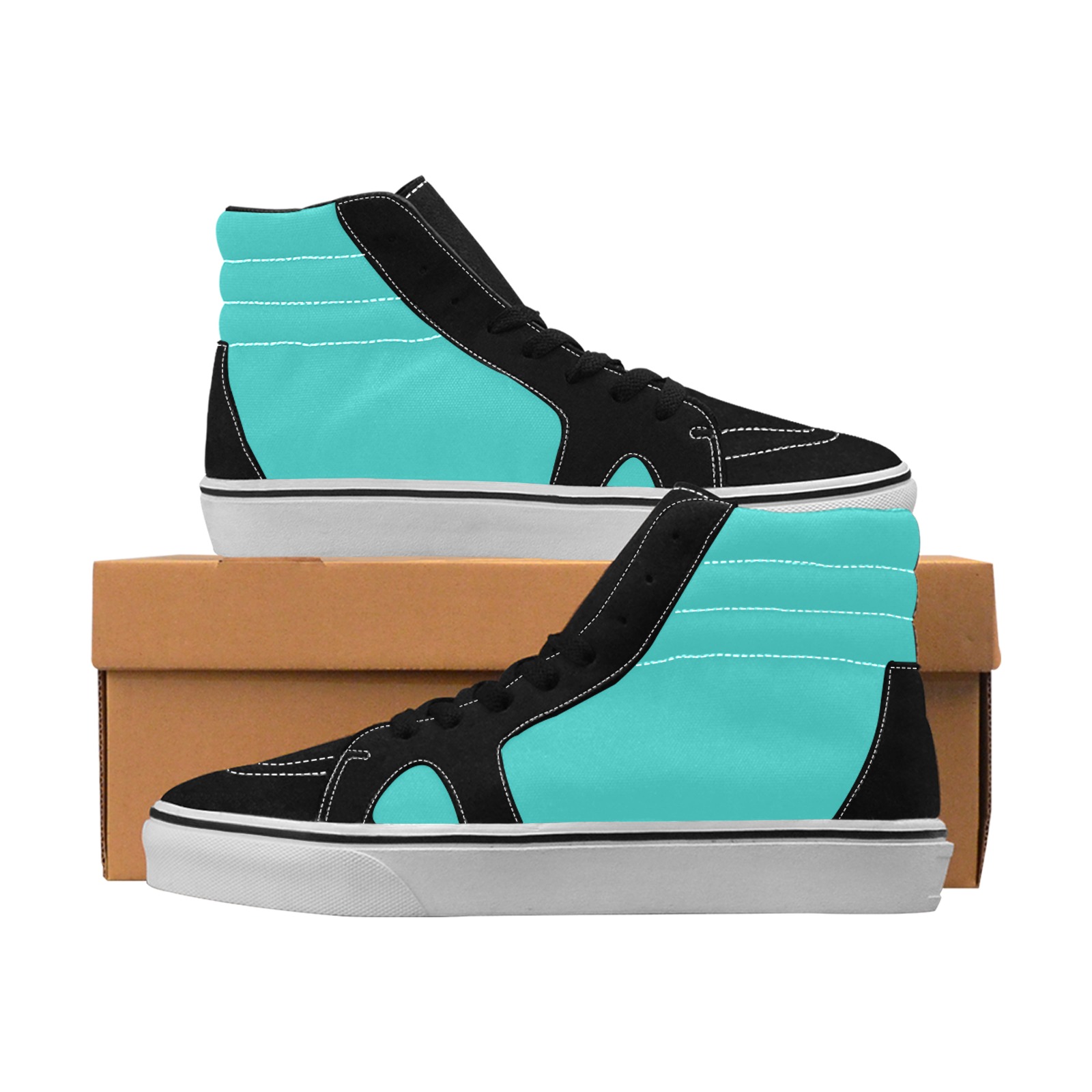 color medium turquoise Women's High Top Skateboarding Shoes (Model E001-1)