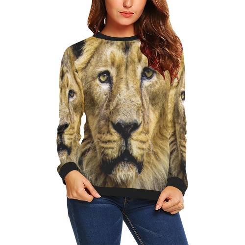 Face of Lion All Over Print Crewneck Sweatshirt for Women (Model H18)