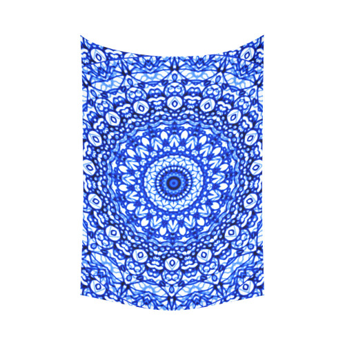 Blue Mandala Mehndi Style G403 Cotton Linen Wall Tapestry 90"x 60"