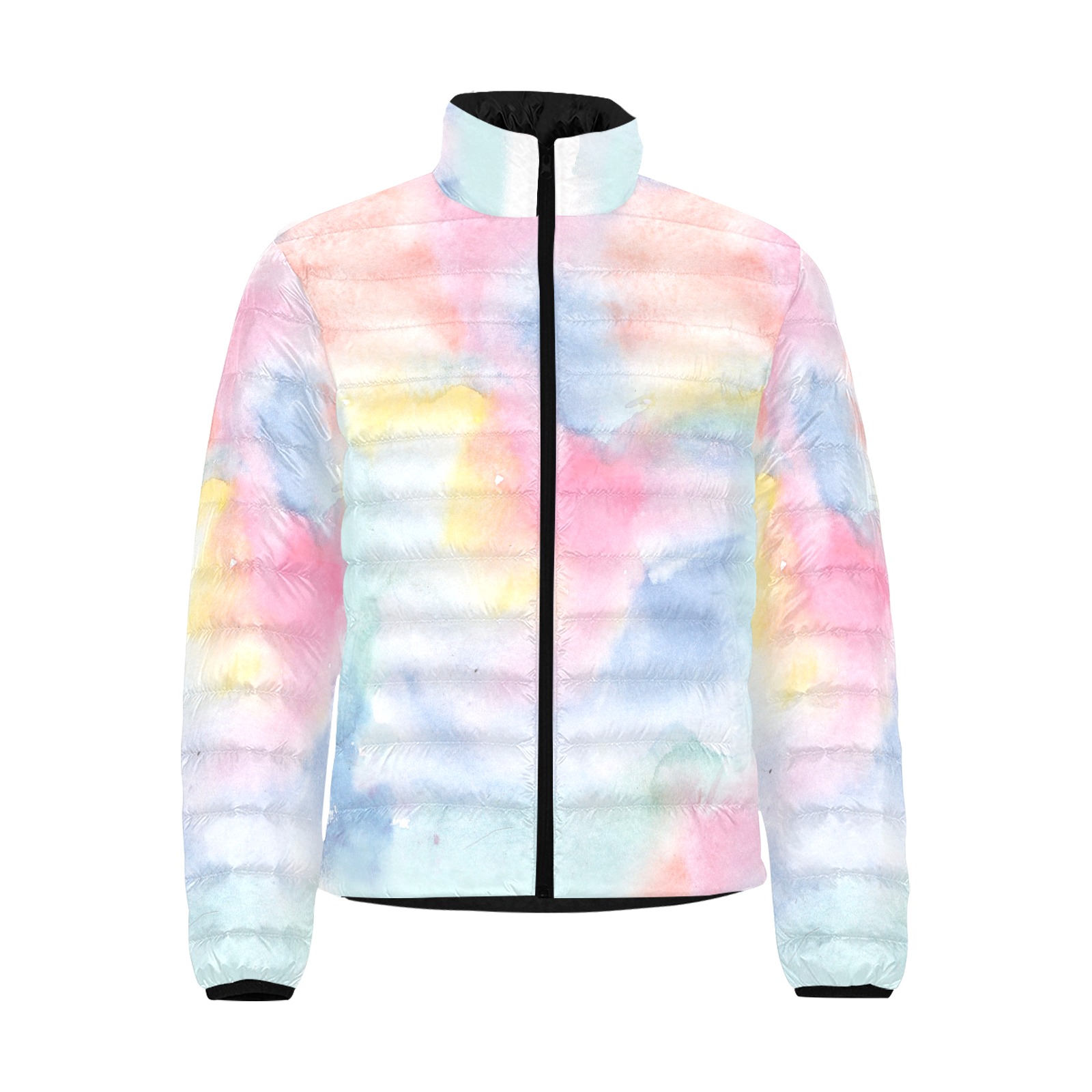 Colorful watercolor Men's Stand Collar Padded Jacket (Model H41)
