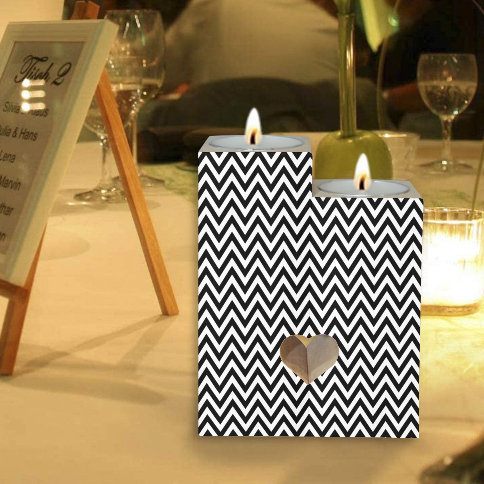chevron noir Wooden Candle Holder (Without Candle)