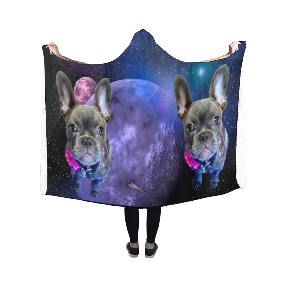 Dog French Bulldog and Planets Hooded Blanket 50''x40''
