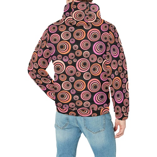 Retro Psychedelic Pretty Orange Pattern Men's Padded Hooded Jacket (Model H42)