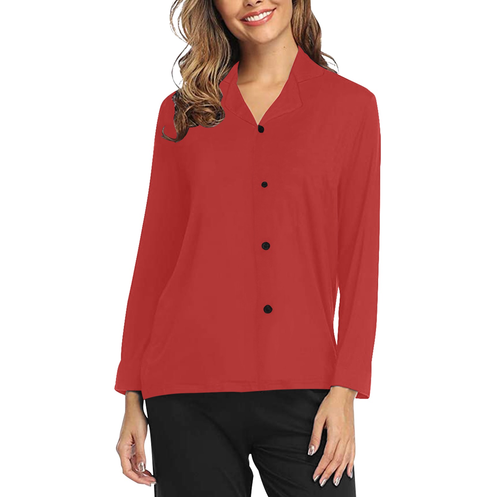 color firebrick Women's Long Sleeve Pajama Shirt