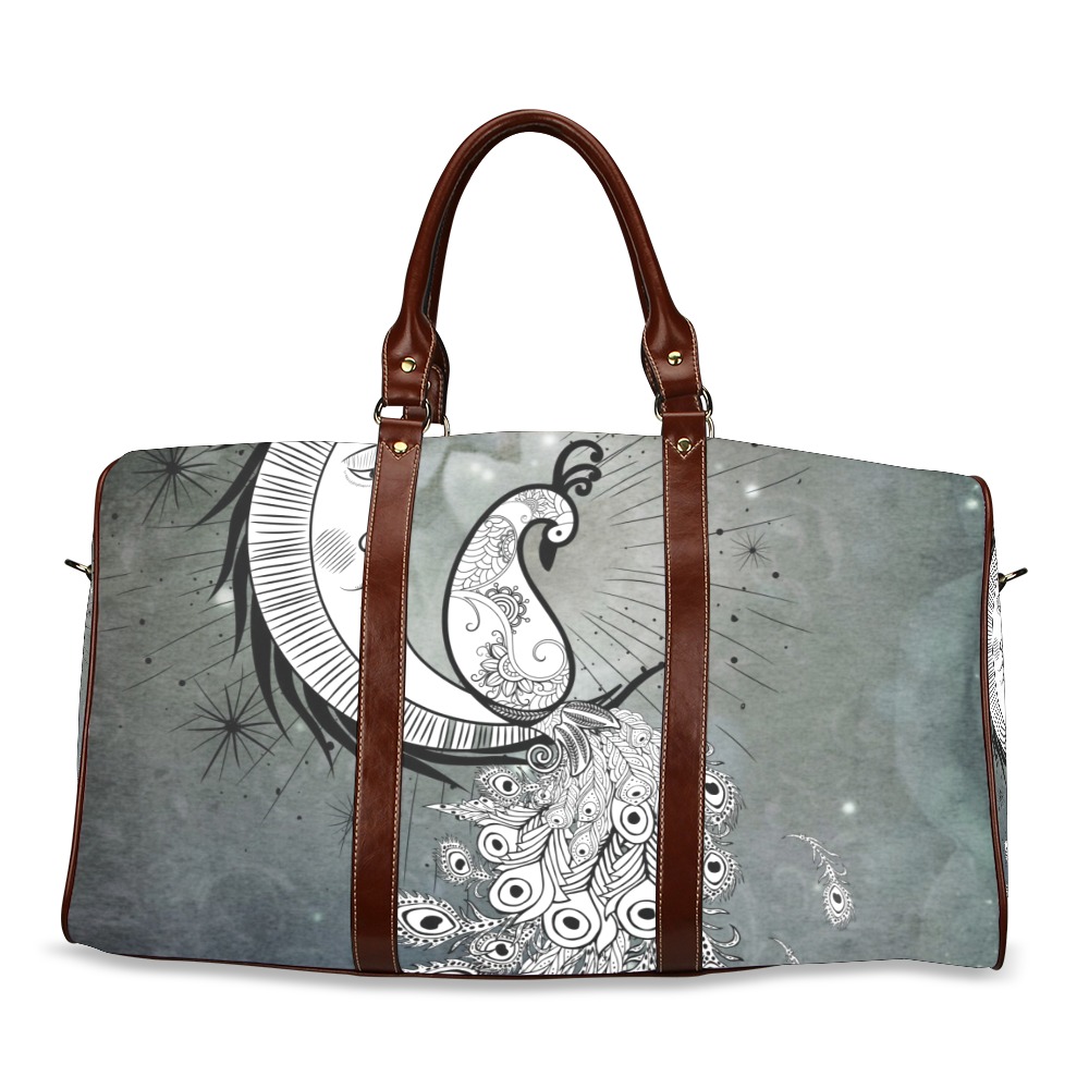 Wonderful peacock on the moon Waterproof Travel Bag/Large (Model 1639)