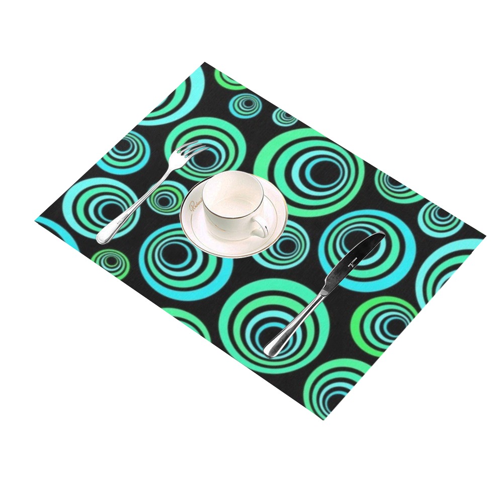 Retro Psychedelic Pretty Green Pattern Large Placemat 14’’ x 19’’ (Set of 6)