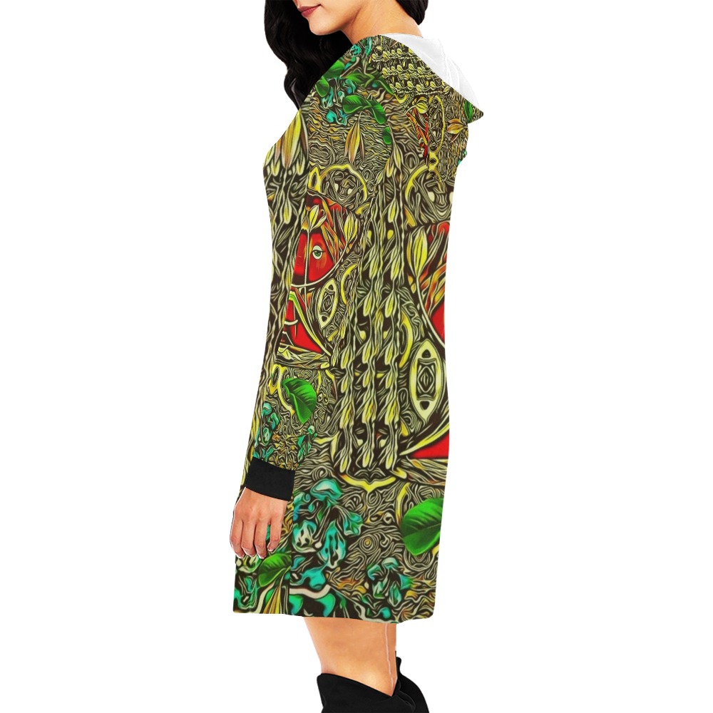 leather lady among spring flowers All Over Print Hoodie Mini Dress (Model H27)