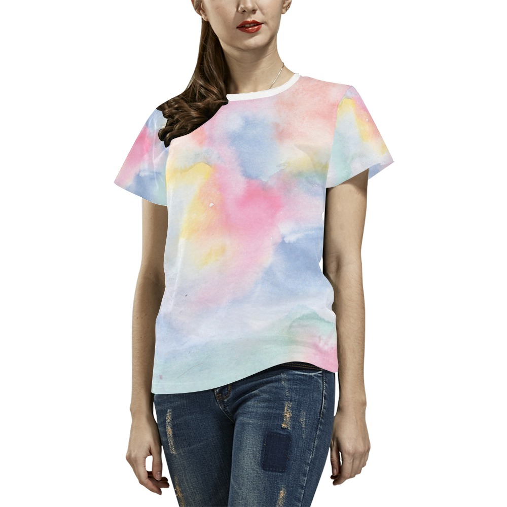 Colorful watercolor All Over Print T-Shirt for Women (USA Size) (Model T40)