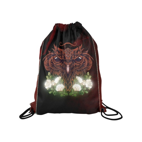 Awesome owl with flowers Medium Drawstring Bag Model 1604 (Twin Sides) 13.8"(W) * 18.1"(H)