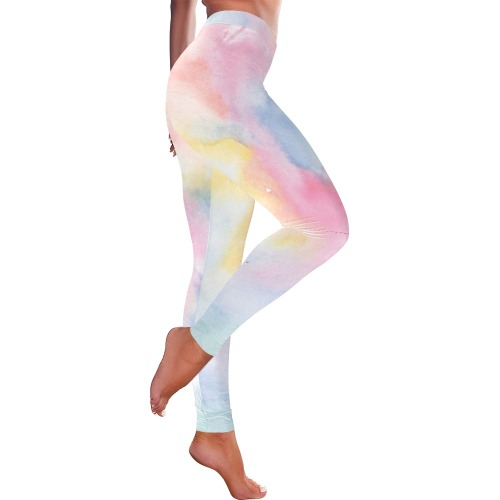 Colorful watercolor Women's Low Rise Leggings (Invisible Stitch) (Model L05)