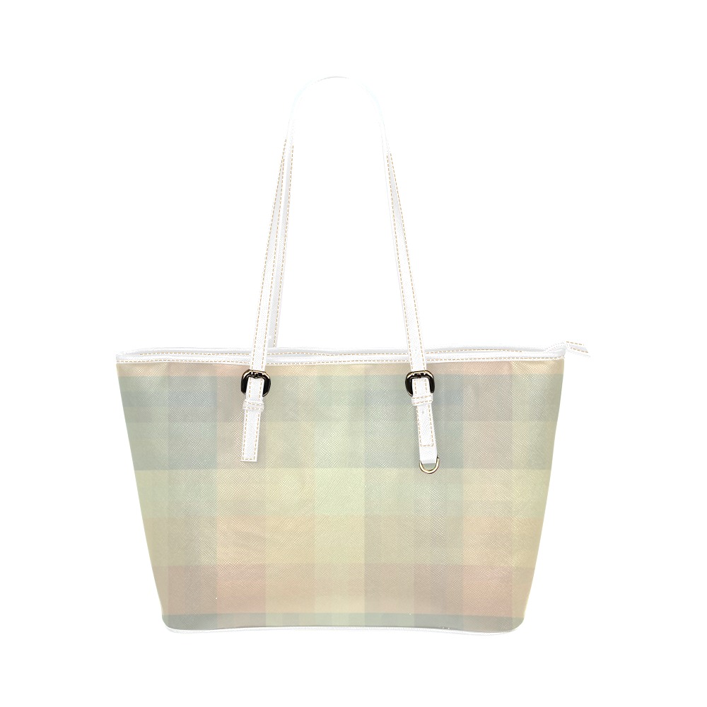 Candy Sweet Pastel Pattern Checkers Leather Tote Bag/Small (Model 1651)