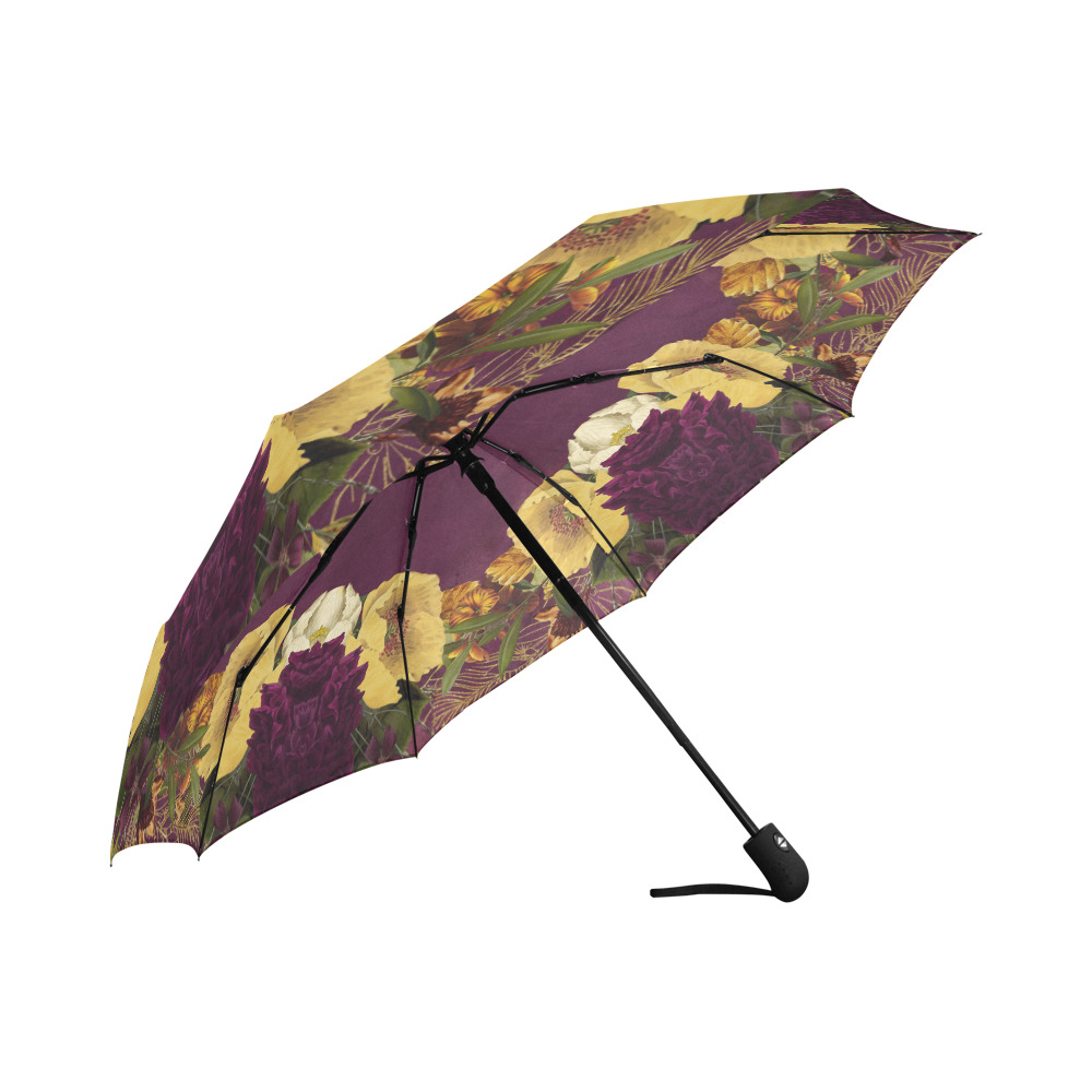 UMB BurgundyGoldFloral Auto-Foldable Umbrella (Model U04)