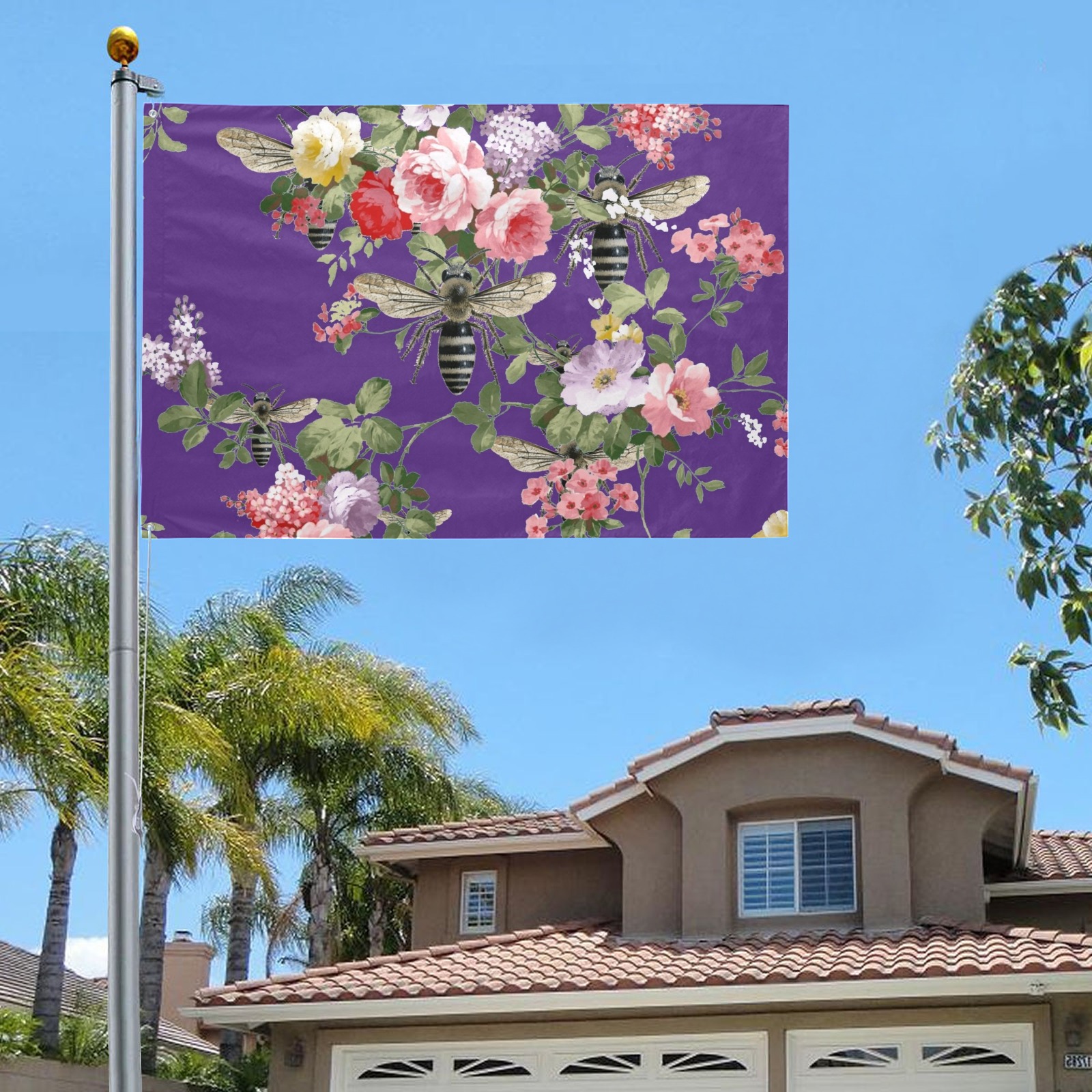 Purple Flora and Bee Garden Flag 70"x47"