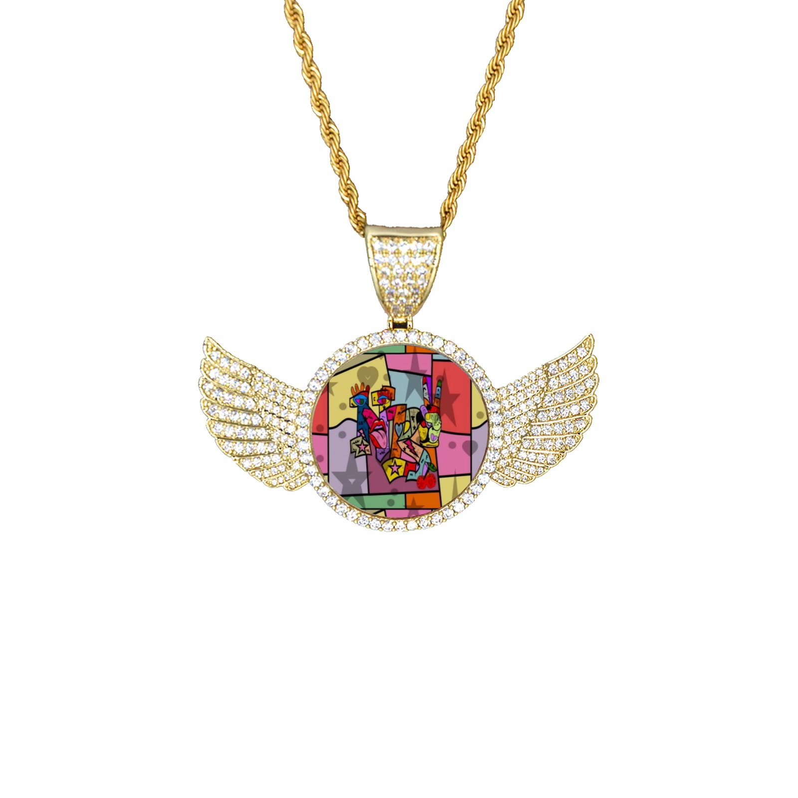 nb100 Wings Gold Photo Pendant with Rope Chain