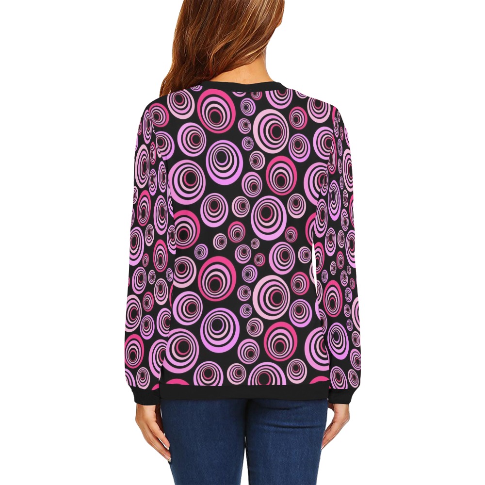 Retro Psychedelic Pretty Pink Pattern All Over Print Crewneck Sweatshirt for Women (Model H18)