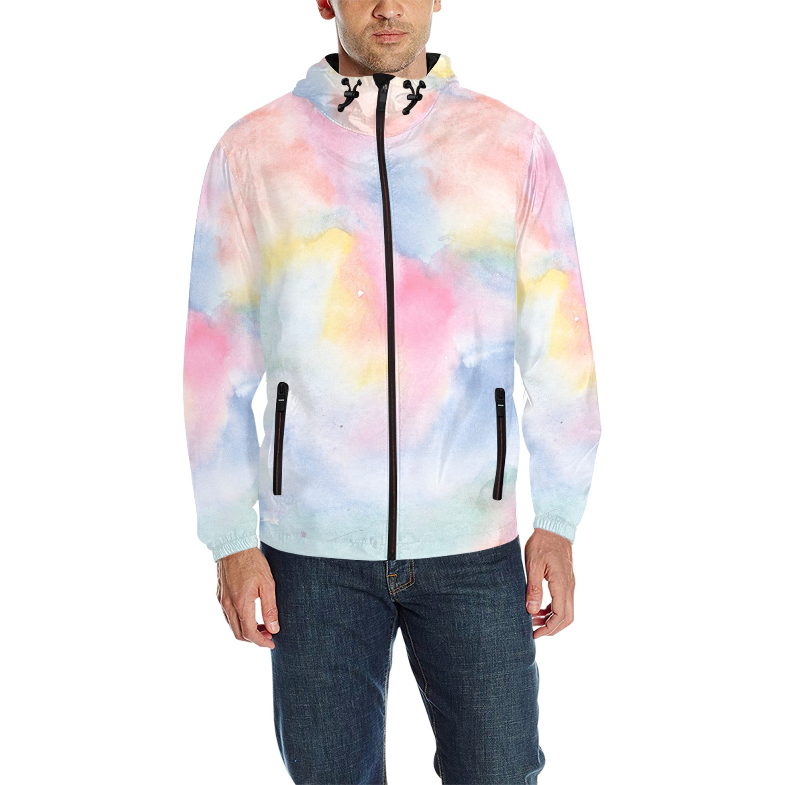 Colorful watercolor All Over Print Quilted Windbreaker for Men (Model H35)