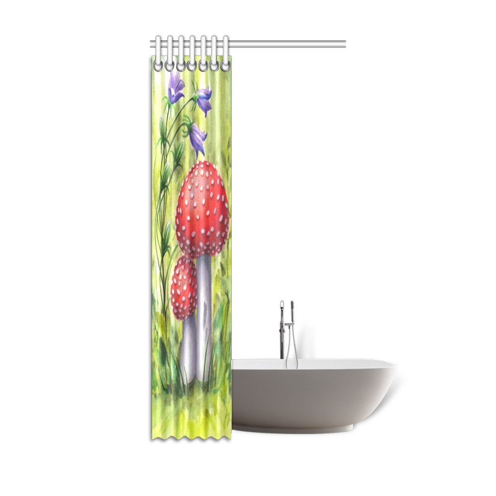 Red Mushroom Violet Flower Floral Watercolors Shower Curtain 36"x72"
