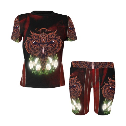 Awesome owl with flowers Women's Short Yoga Set