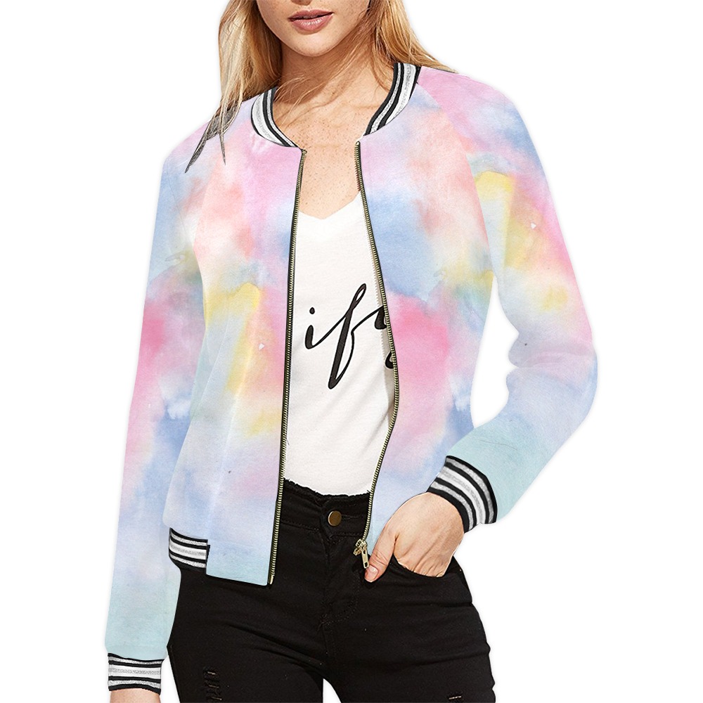Colorful watercolor All Over Print Bomber Jacket for Women (Model H21)